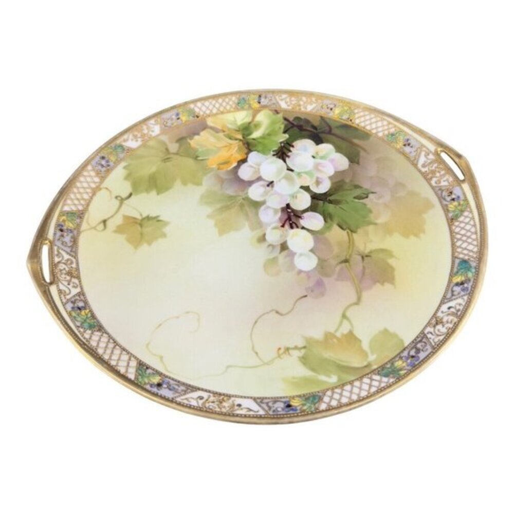 Antique Nippon HandPainted Large Platter Dish Plate W Handles Textured Porcelain - Picture 2 of 16